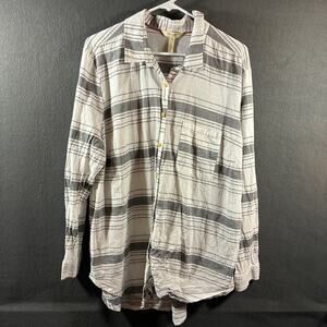 matilda jane women cotton top XL white boho stripe oversized minimalist neutral